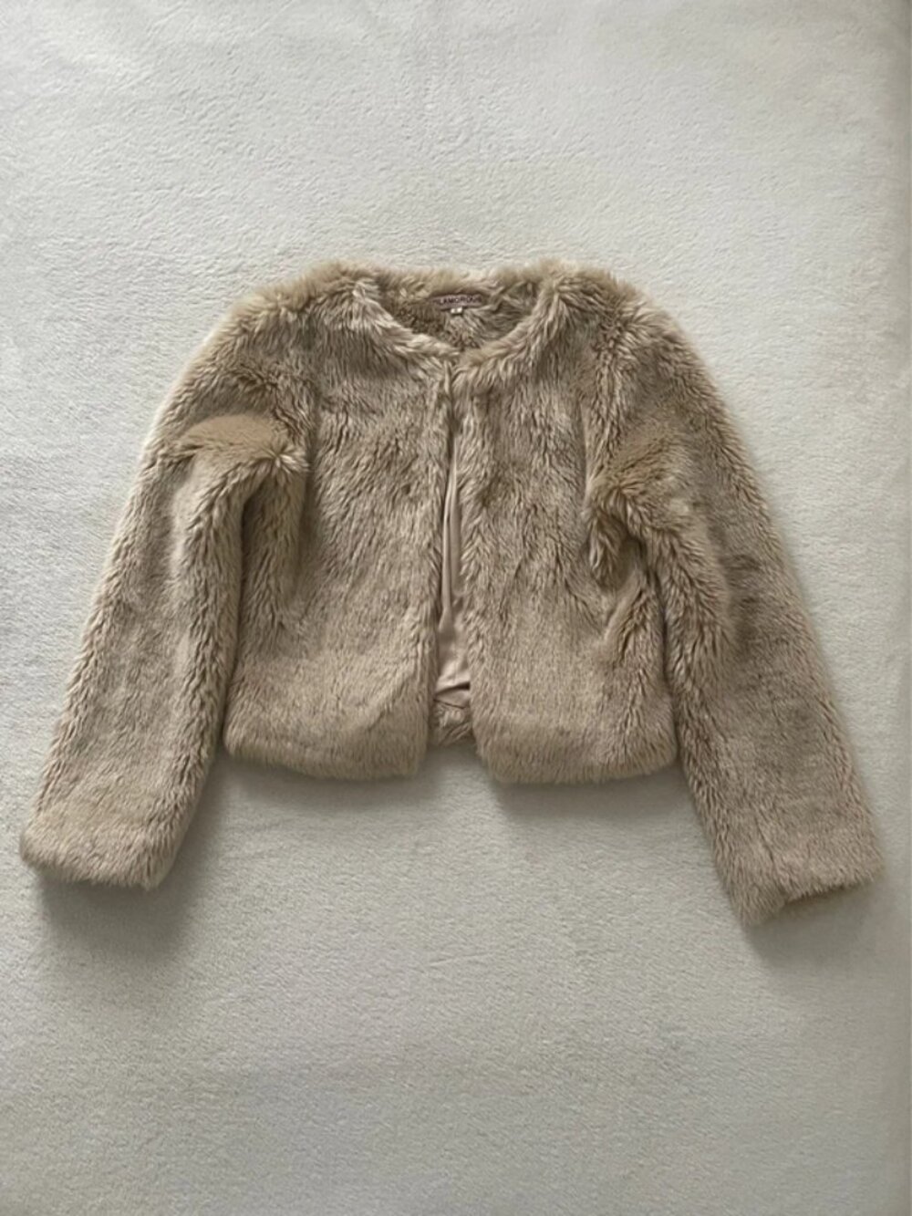 Vintage Y2K Beige Glamorous Faux Fur Jacket